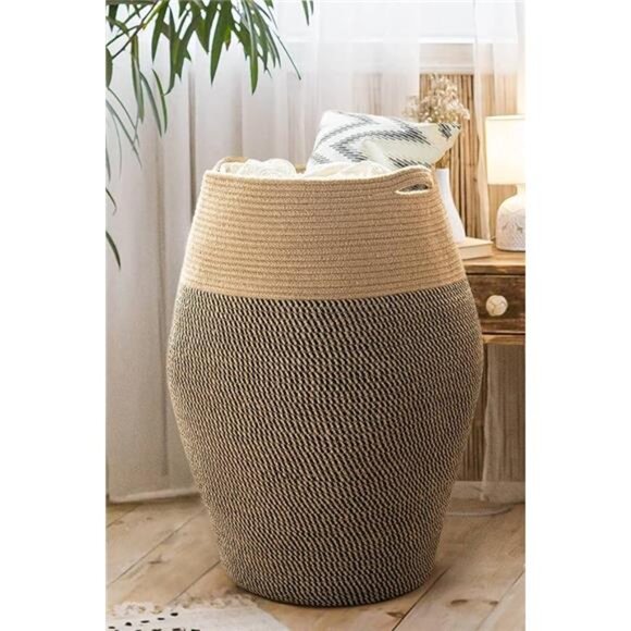 Goodpick Tall Laundry Hamper | Woven Jute Rope Dirty Clothes Hamper Modern - Picture 16 of 16